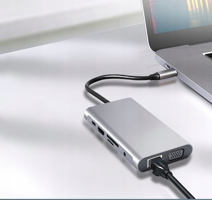 HUB USB-C 11w1 Adapter HDMI 4K VGA Jack SD Gigabit Ethernet RJ45 USB 3.0 for MacBook M1 M2 M3