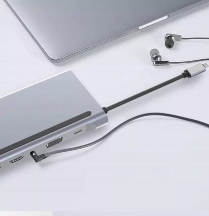 ZENWIRE BYL-2211 USB‑C Docking Station 12v1 - 2× HDMI 4K, VGA, 3× USB 3.0, RJ45 Ethernet, SD/microSD, Mini jack, USB‑C PD 87 W, compatible with MacBook M1/M2/M3