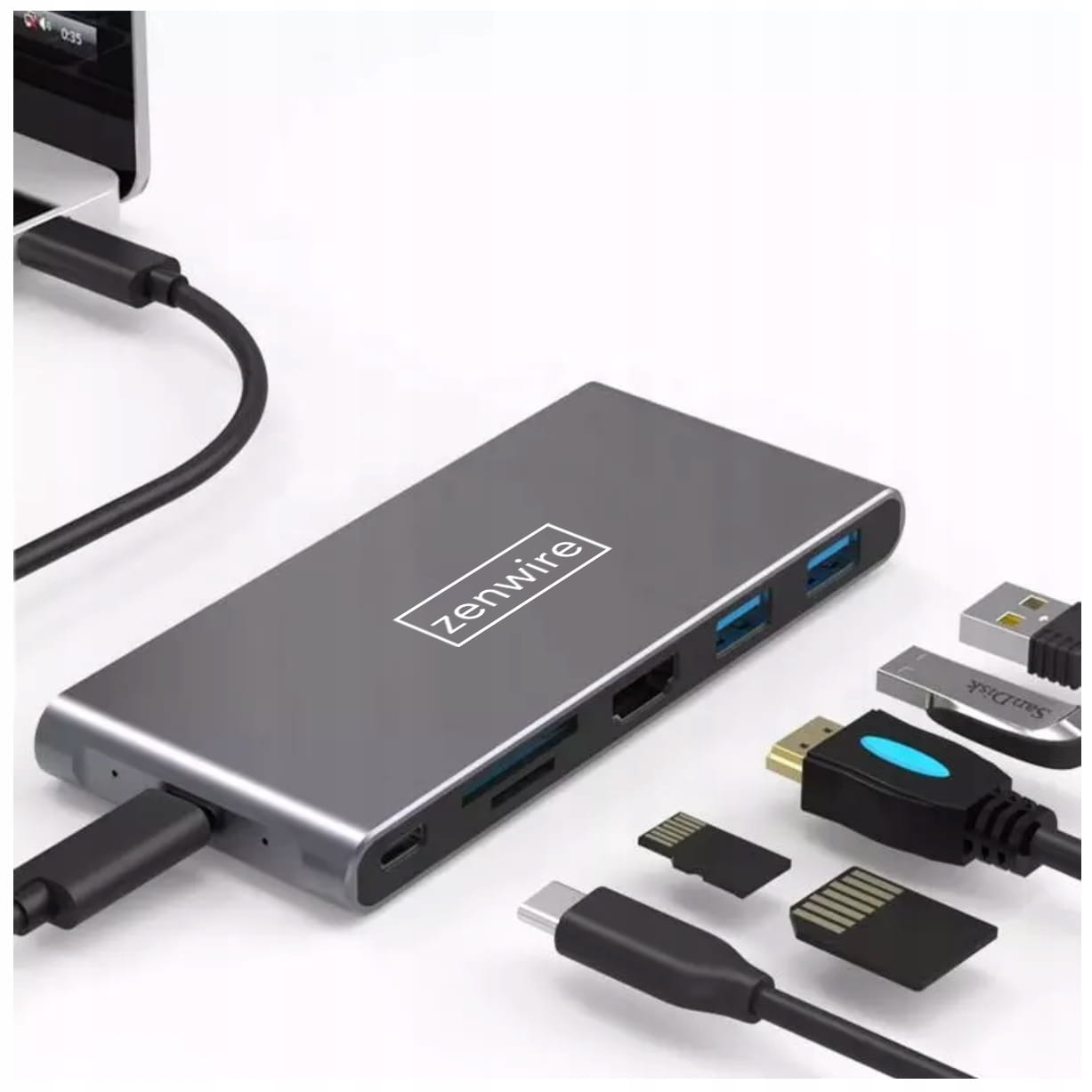 Adapter HUB USB-C SSD Enclosure M2 8w1 HDMI 4K SD USB 3.0 PD M.2 Zenwire