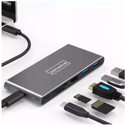 Adapter HUB USB-C SSD Enclosure M2 8w1 HDMI 4K SD USB 3.0 PD M.2 Zenwire