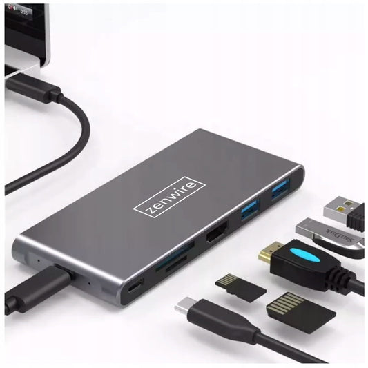 Adapter HUB USB-C SSD Enclosure M2 8w1 HDMI 4K SD USB 3.0 PD M.2 Zenwire