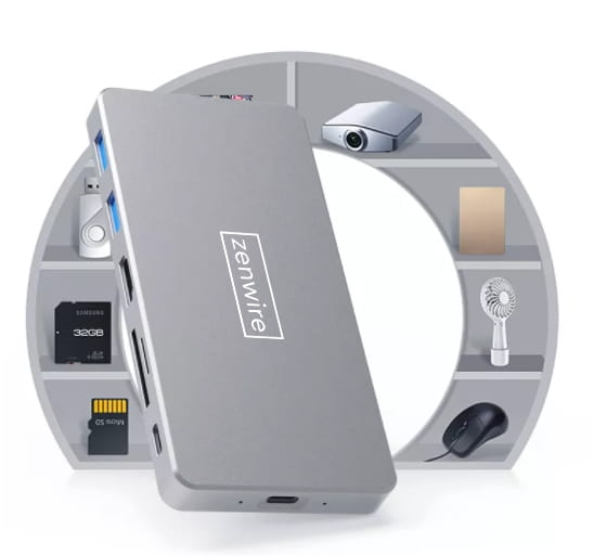Adapter HUB USB-C SSD Enclosure M2 8w1 HDMI 4K SD USB 3.0 PD M.2 Zenwire