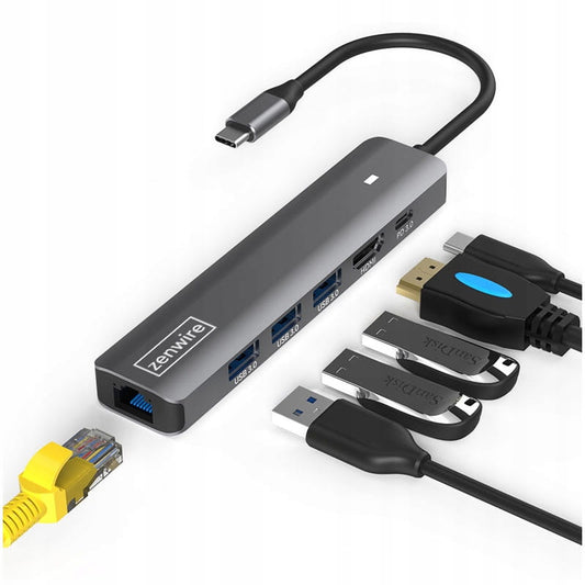 HUB USB-C Adapter 7W1 Zenwire HDMI 4K USB Gigabit Ethernet RJ45 1000 Mbps M1