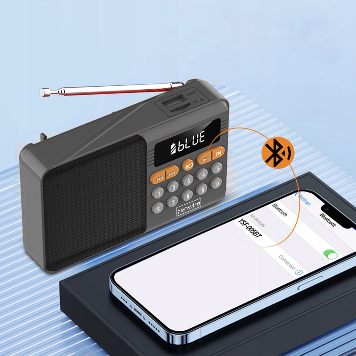 Mini FM Radio Bluetooth Przenośne Battery-Powered Kitchen Speaker Bezprzewodowy Zenwire YSF-005BT