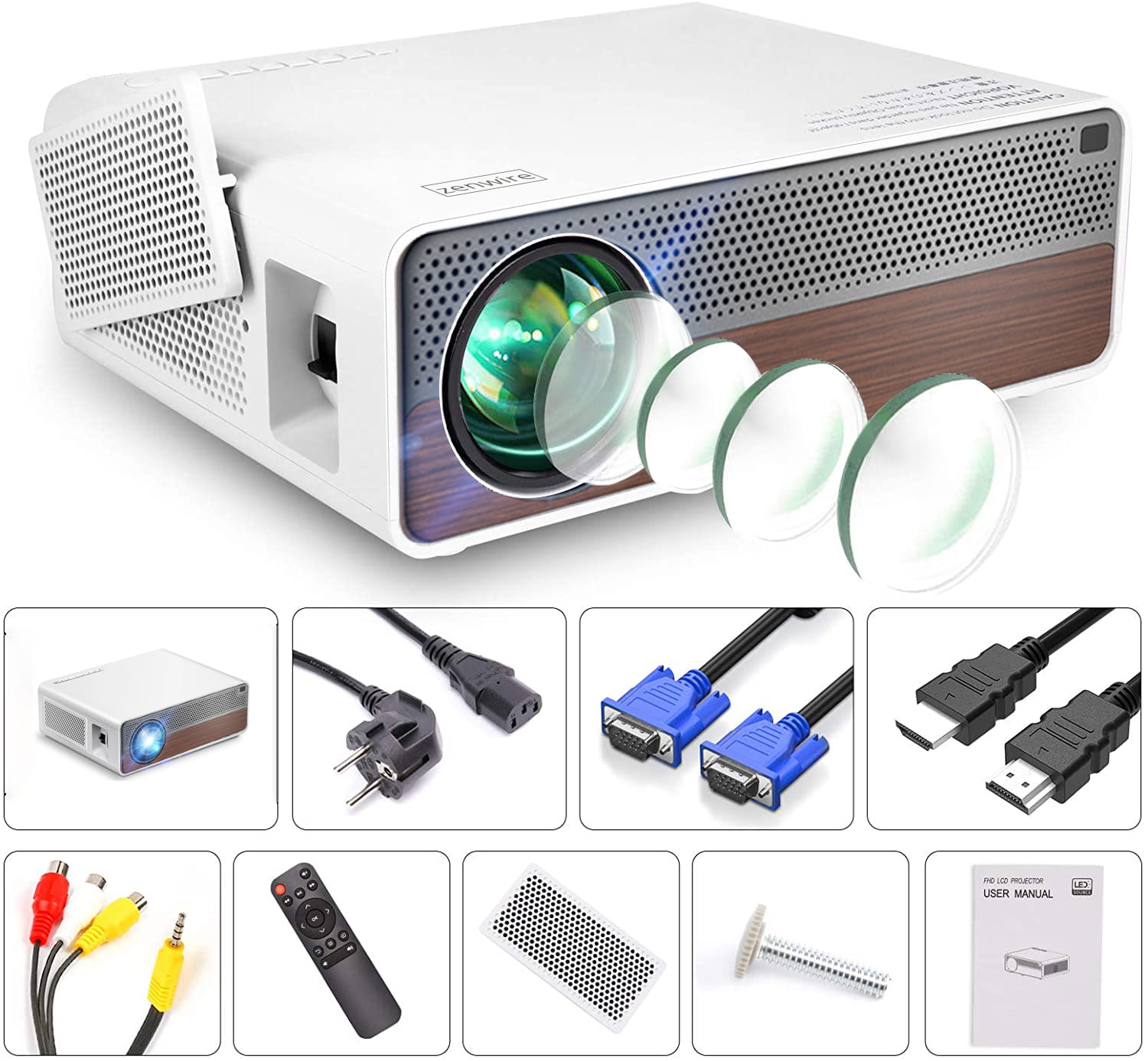 Projector Projector Full HD 4K 19500lm 650 ansi 5000:1 300" Android 9.0 WiFi 2.4/5 GHz Airplay Miracast Bluetooth 4.0 HDMI/VGA/Audio/LAN Zenwire Q9