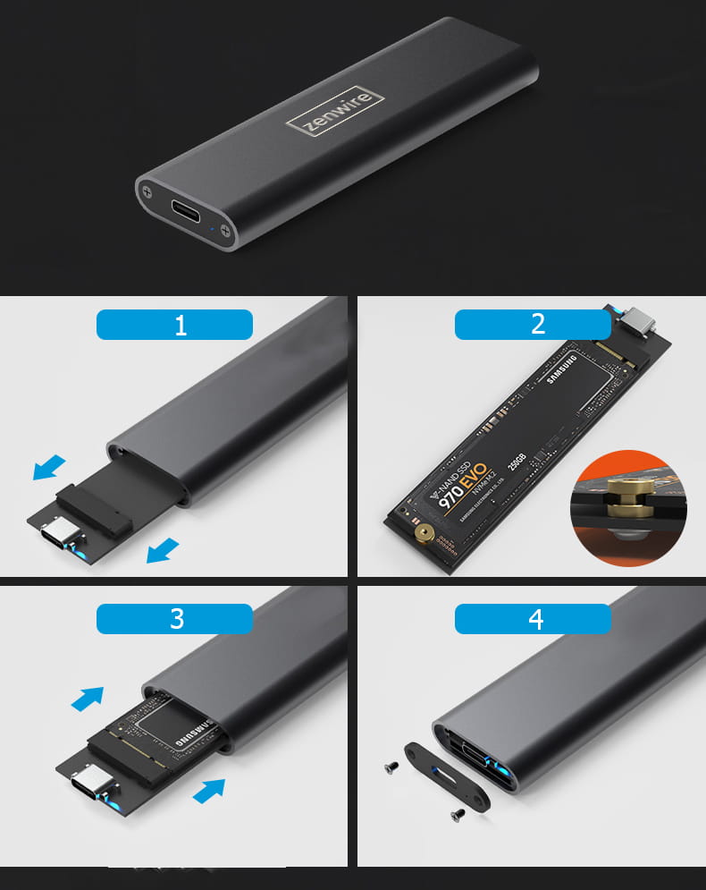 Adapter Enclosure na Drive SSD m.2 USB-C Enclosure m2 SATA Zenwire