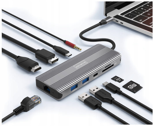 HUB USB-C 10w1 Display Port 1.4 HDMI 2.1 8K 4K 120Hz 60Hz Full HD 144Hz USB 3.0 SD Power Delivery 100W Macbook M1 M2 M3 M4 Zenwire