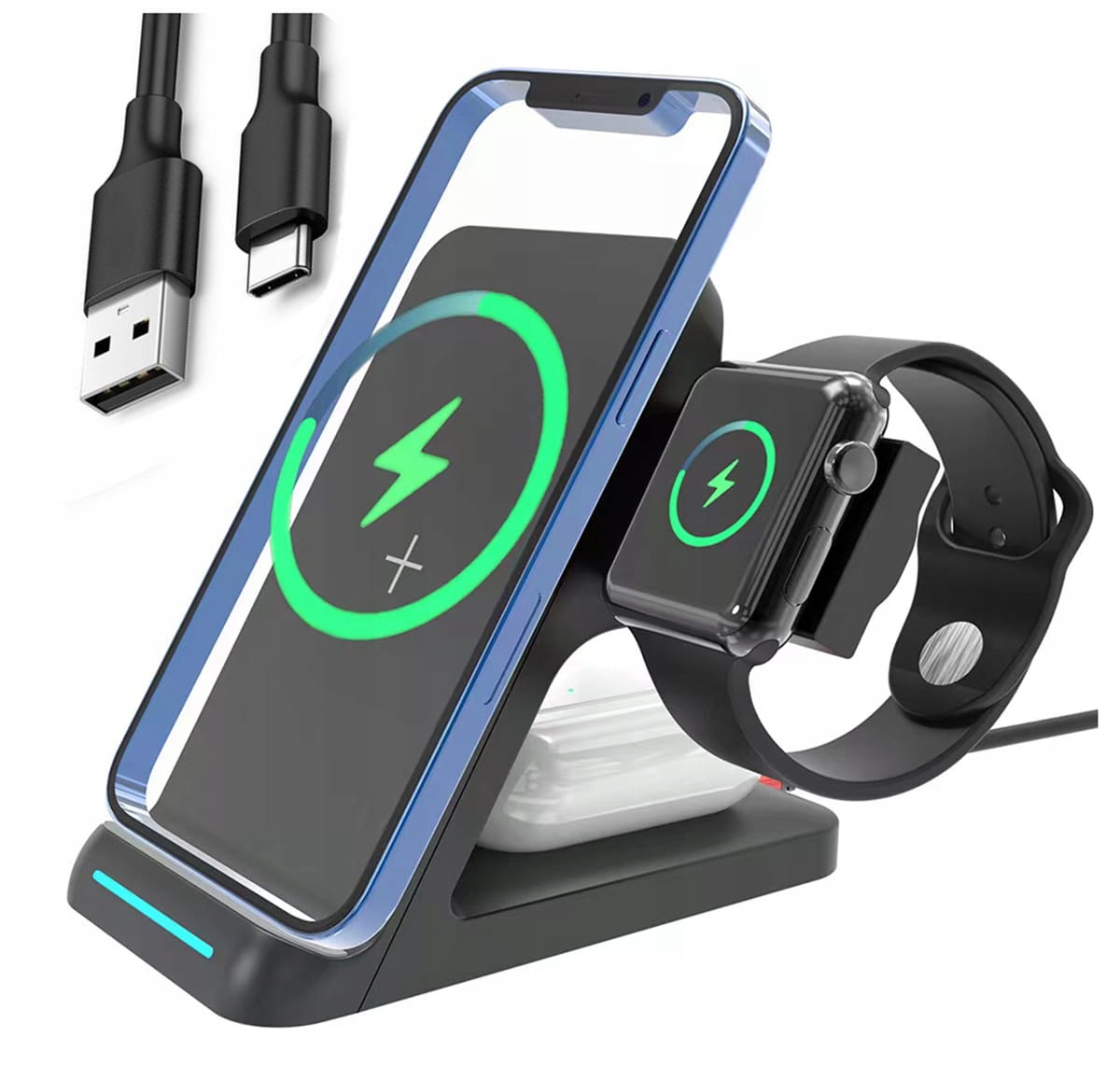 Wireless Charger 3-v-1 for Samsung s21 S20 Apple + AirPods Buds Apple Watch 15W