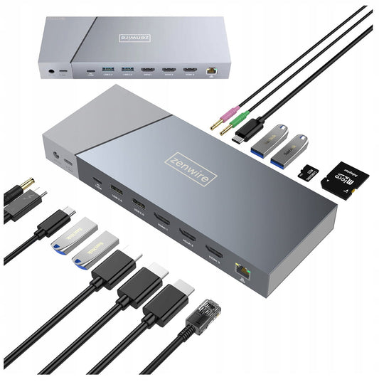 Docking Station HUB USB-C 16w1 Display Link 3x HDMI USB 3.0 Mini Jack Ethernet 1000 Mbps SD for MacBook M1 M2 Zenwire DS933