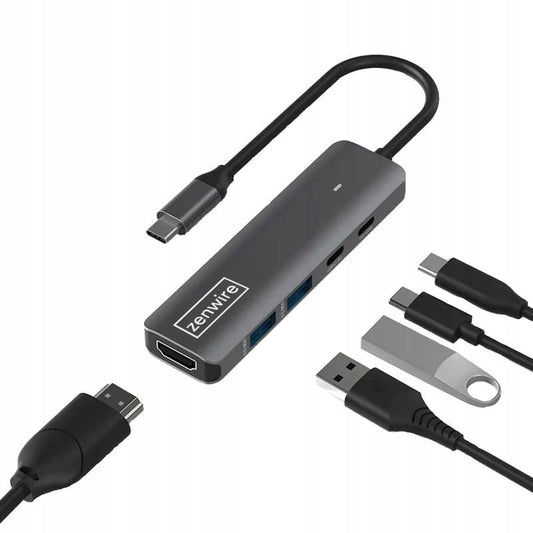 HUB USB-C 5W1 HDMI 4K 60Hz USB 3.0 LED Power Delivery 100W for MacBook M1 M2 M3 Zenwire