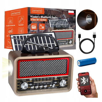 Radio Retro FM Solar Bluetooth Przenośne Battery-Powered Kitchen Antenna USB-C Zenwire BT-S060