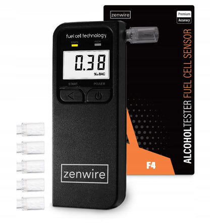 Breathalyzer Professional Elektrochemiczny with Wyświetlaczem elektronicznym LCD cyfrowym and 5 ustnikami w zestawie Zenwire F4