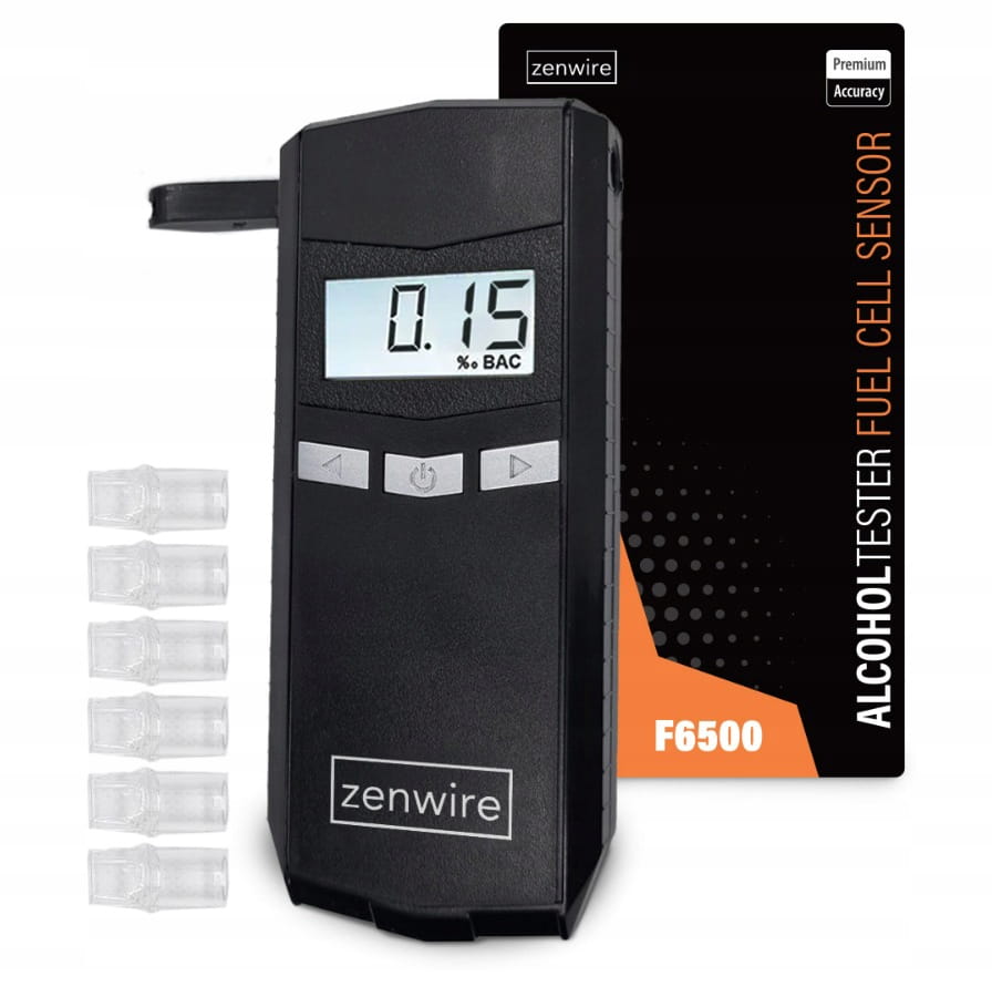 Breathalyzer Professional Elektrochemiczny with Wyświetlaczem elektronicznym LCD cyfrowym and 6 ustnikami w zestawie Zenwire F6500