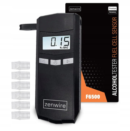 Breathalyzer Professional Elektrochemiczny with Wyświetlaczem elektronicznym LCD cyfrowym and 6 ustnikami w zestawie Zenwire F6500
