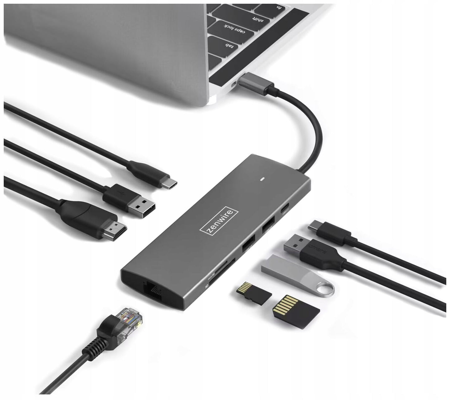 HUB USB-C 3.1 Adapter 9w1 HDMI 2.0 4K 60Hz Gigabit Ethernet 1000 MBps RJ-45 USB 3.0 Power Delivery 100W for MacBook M1 M2 M3 and Windows Zenwire HC906