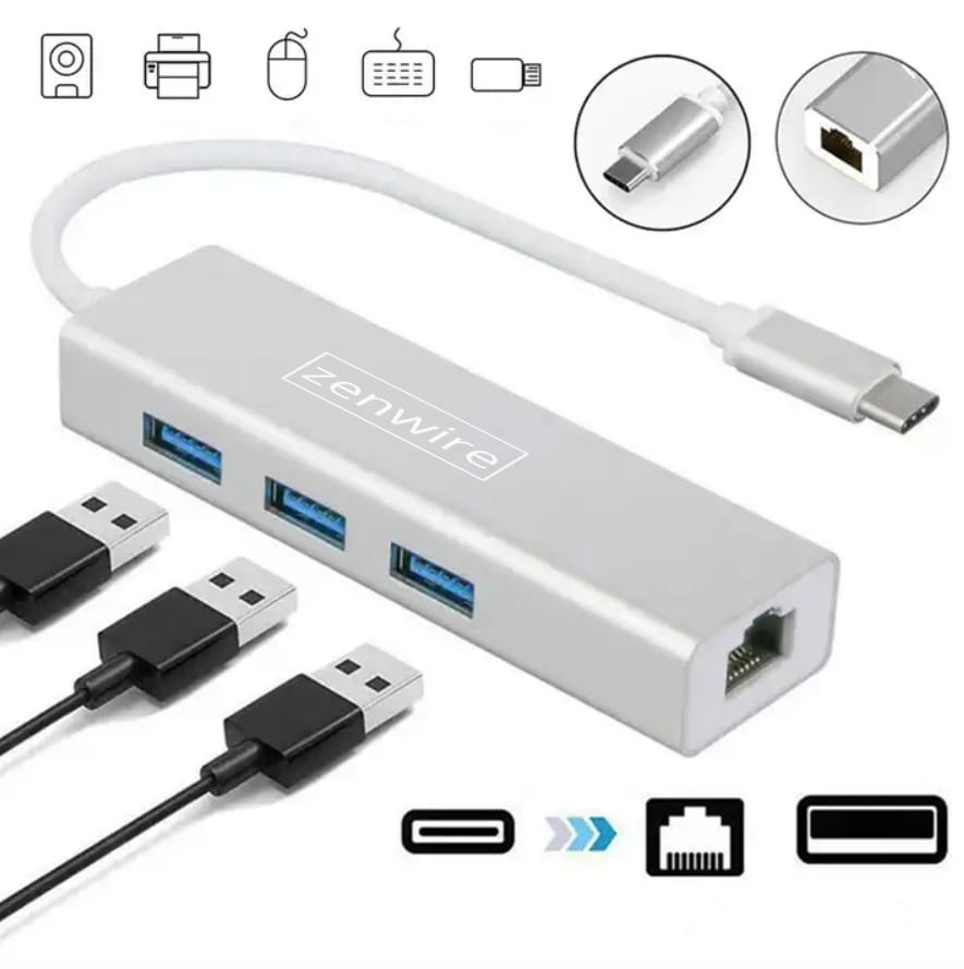 4-v-1 USB 2.0 RJ45 USb-c Ethernet SC Adapter