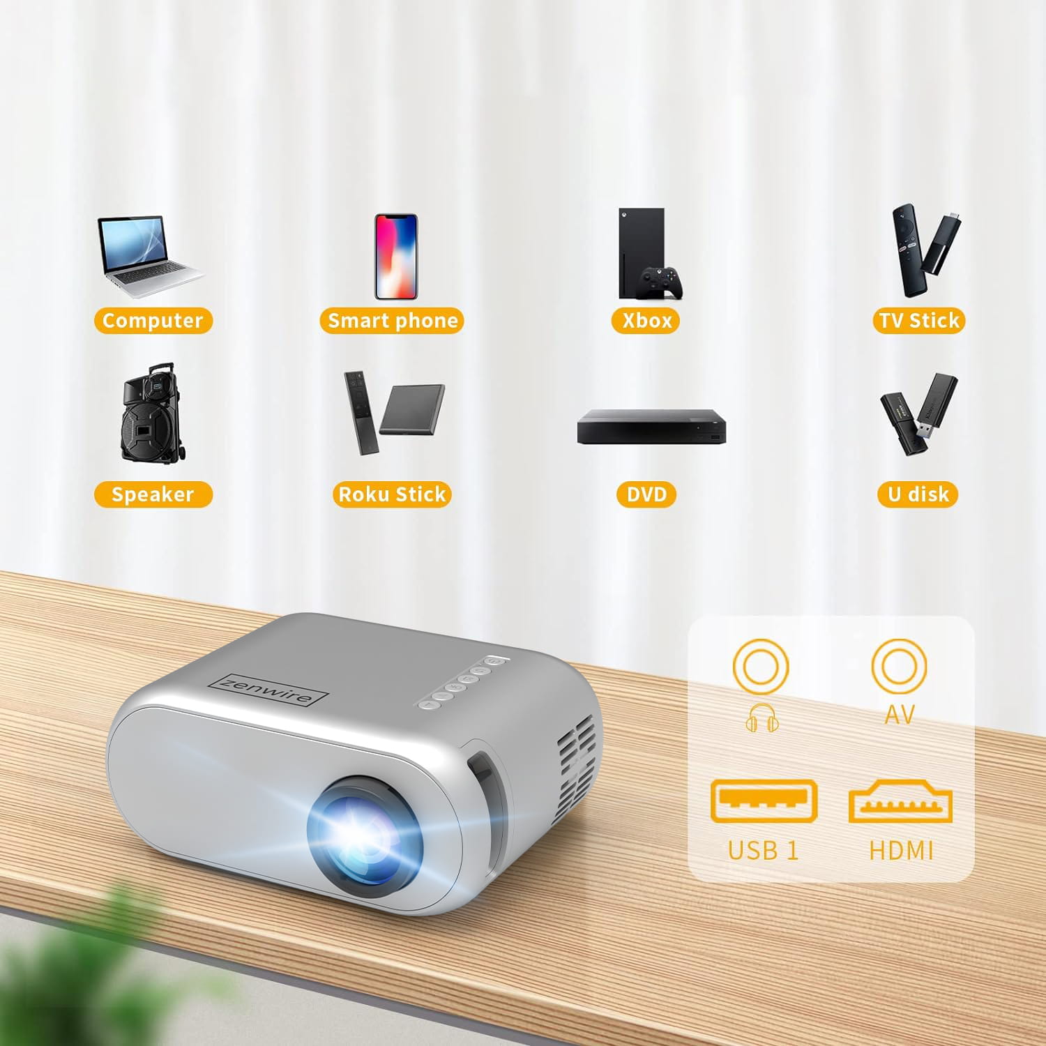 Zenwire Mini Projector Projector d300s srebrn