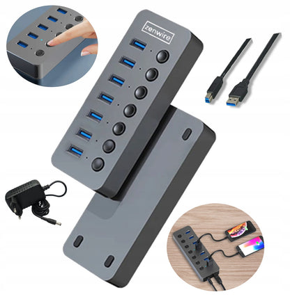 HUB Aktywny 7w1 7x USB 3.0 Adapter Port Splitter Port Splitter PORTÓW Replikator with Zasilaczem Zenwire HU701