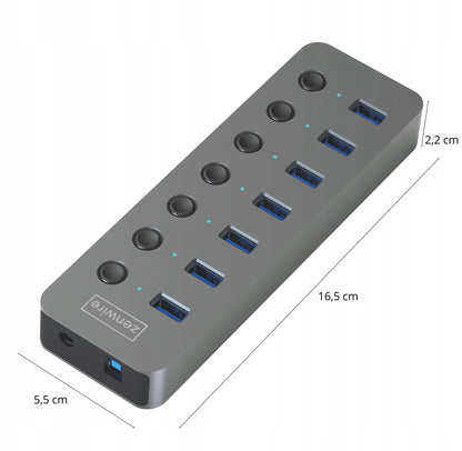 HUB Aktywny 7w1 7x USB 3.0 Adapter Port Splitter Port Splitter PORTÓW Replikator with Zasilaczem Zenwire HU701