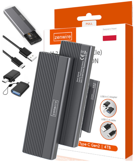 Enclosure Adapter Dysku SSD M2 NVMe PCIe 2W1 USB 3.0 USB-C 10 Gbs Enclosure m.2 Zenwire 2818N