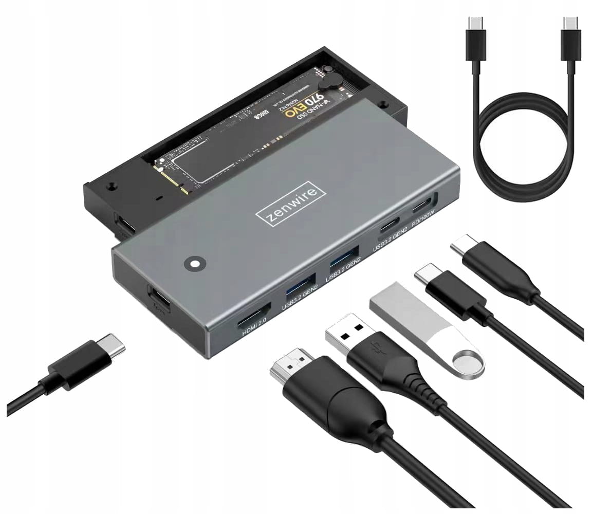 HUB Enclosure Enclosure Drive SSD M2 NVME Pcie SATA NGFF USB-C 3.2 HDMI 2.0 Adapter M.2 10GBps Power Delivery 100W Zenwire MC501
