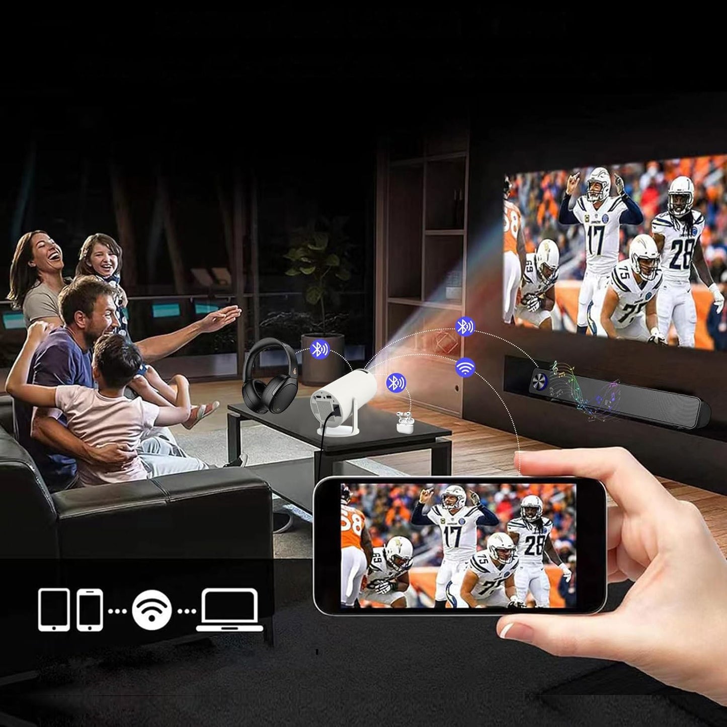 Portable Mini Projector ANDROID 13 WiFi Projector OBROTOWY FULL HD 4K Bluetooth Autokeystone 4D Zenwire R1 360