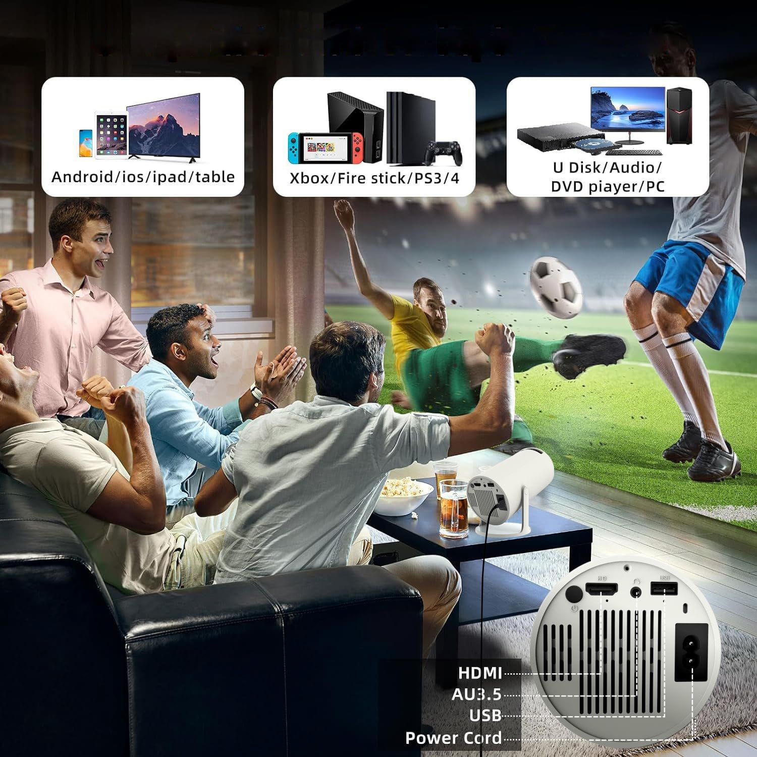 Portable Mini Projector ANDROID 13 WiFi Projector OBROTOWY FULL HD 4K Bluetooth Autokeystone 4D Zenwire R1 360