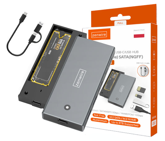 HUB Enclosure Enclosure Drive SSD M2 NVME PCIE SATA Ngff USB-C TF SD Adapter M.2 10GBps Zenwire MC401