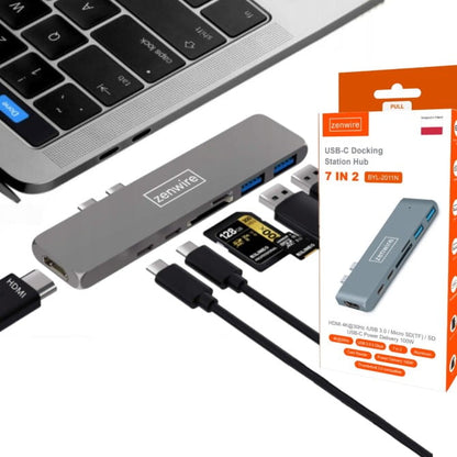 7-v-1 Adapter USB-C, HDMI 4K, SD, Thunderbolt 3.0, USB 3.0 for MacBook Pro, Air, M1, M2, M3 - Zenwire BYL-2011N