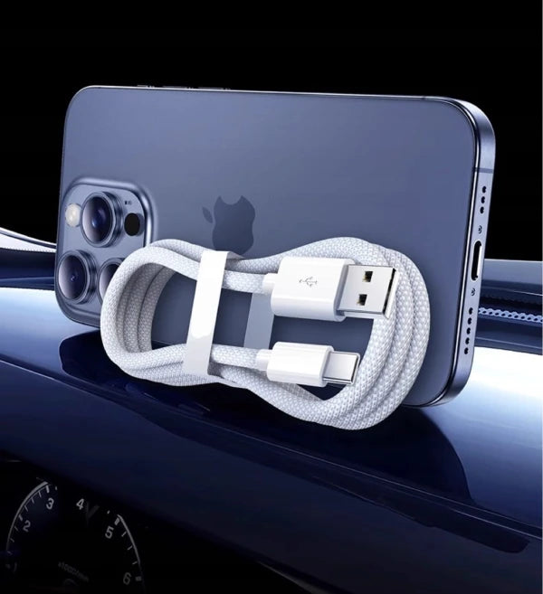 Cable USB-A with USB-C 2 m pleteni Cable bele barve ZC-17