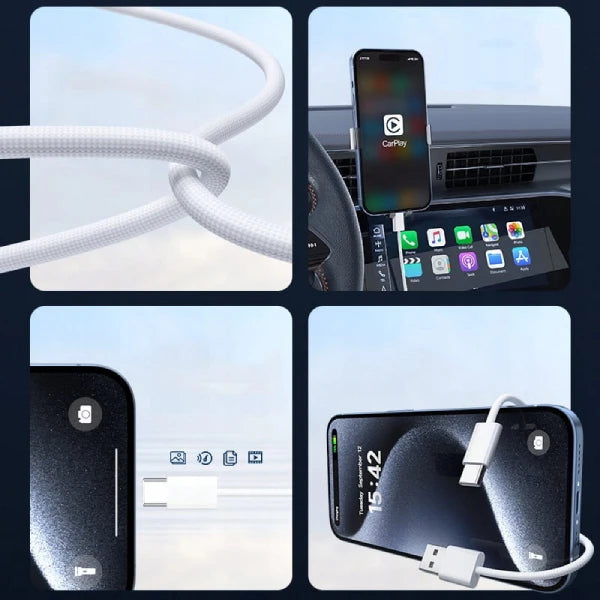 Cable USB-A with USB-C 2 m pleteni Cable bele barve ZC-17