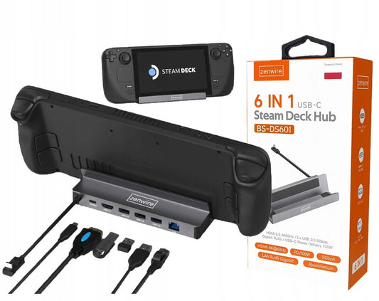 Docking Station for Steam Deck DOCK ROG ALLY Samsung DEX 6w1 HUB USB-C HDMI 2.0 4K 60 Hz Gigabit Ethernet 1000 MBps USB 3.0 Power Delivery 100W Zenwire HC-605A