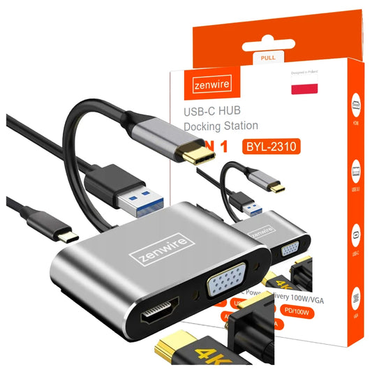 Adapter HUB Adapter USB-C 4W1 HDMI 4K VGA USB Zenwire BYL-2310