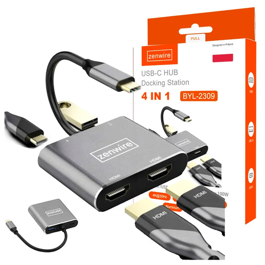 Adapter HUB Adapter USB-C 4W1 2x HDMI 4K USB 3.0 Zenwire BYL-2309