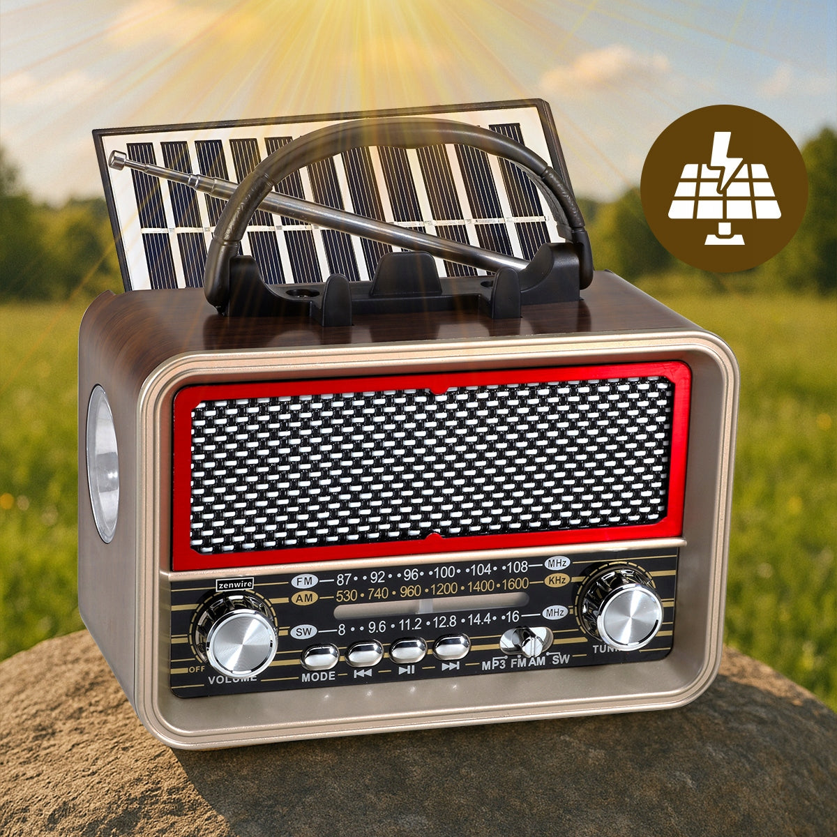 Radio Retro FM Solar Bluetooth Przenośne Battery-Powered Kitchen Antenna USB-C Zenwire BT-S060