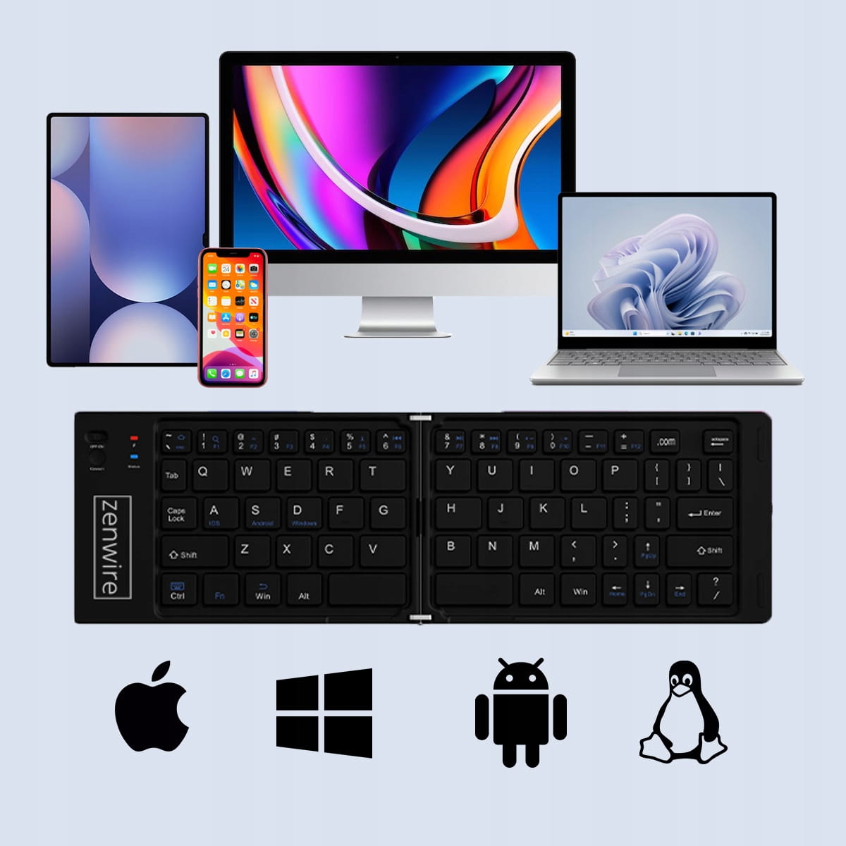 Foldable Mini Keyboard Wireless Bluetooth for Tabletu Phone USB-C Zenwire WLK-610
