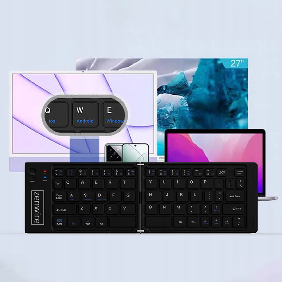 Foldable Mini Keyboard Wireless Bluetooth for Tabletu Phone USB-C Zenwire WLK-610