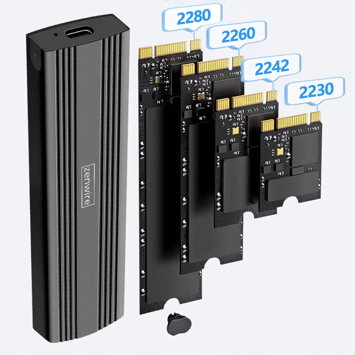 Enclosure SSD Adapter m.2 NVME PCie USB-C Czytnik dysków Enclosure na Drive m.2 2230 2242 2260 2280 Zenwire BS-M6N