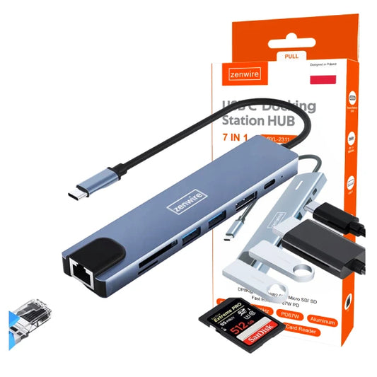 Adapter HUB 8w1 USB-C DisplayPort 8K 4K 120Hz RJ45 SD Zenwire BYL-2311