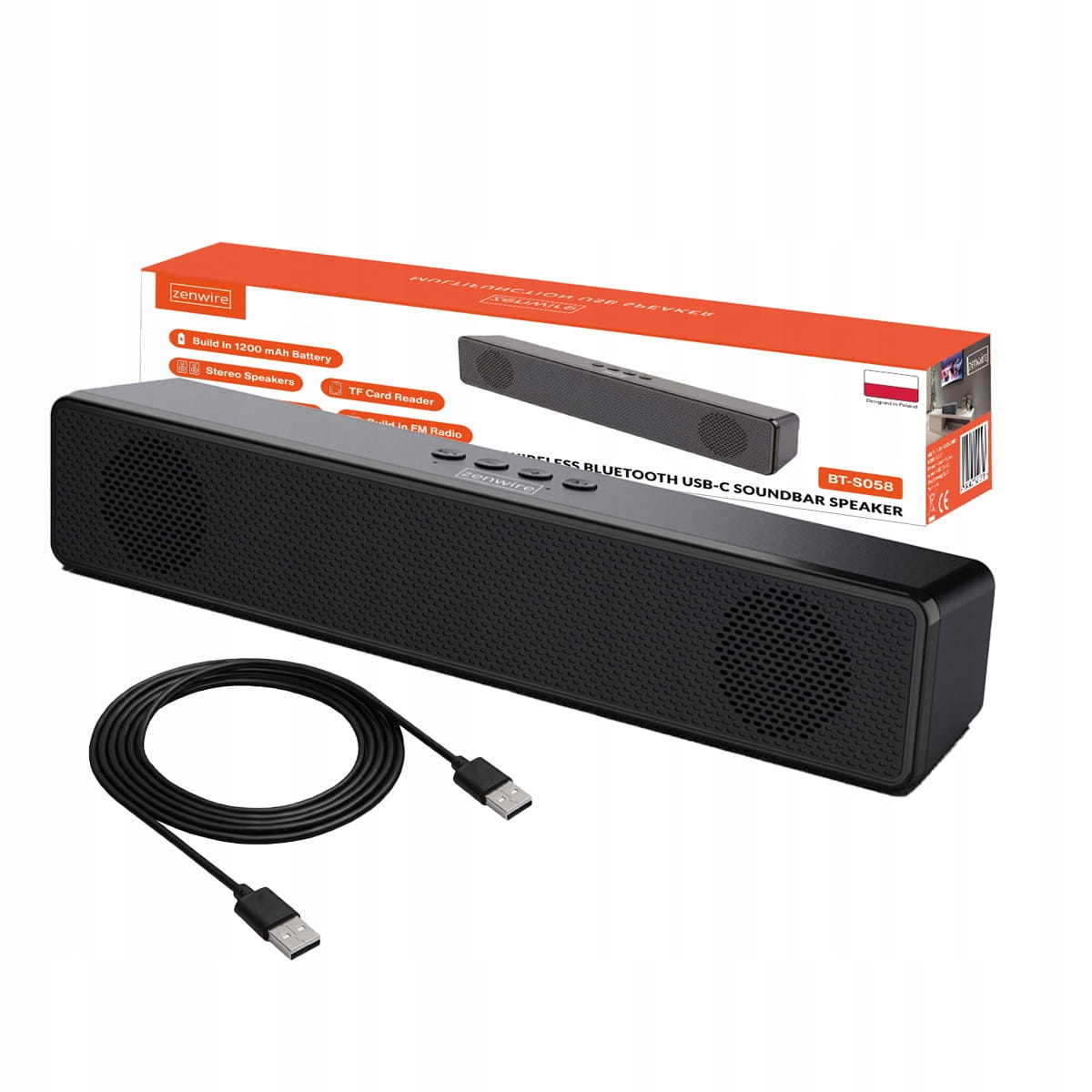 Mini Soundbar Speaker Portable Bluetooth Bezprzewodowy FM Radio SD USB AUX Zenwire BT-S058