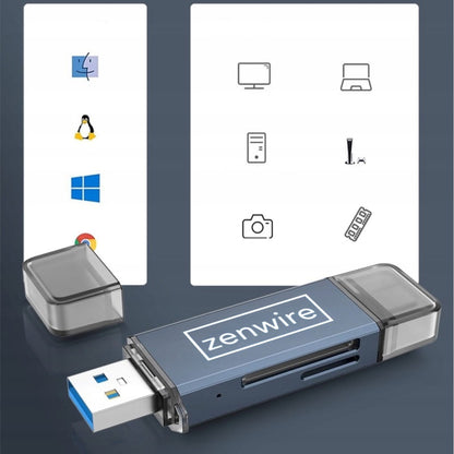 USB 3.0 USB-C Adapter 4v1 SD + MICRO SD TF 5 Gb/s for 2TB BYL-2218TU Card Reader SD