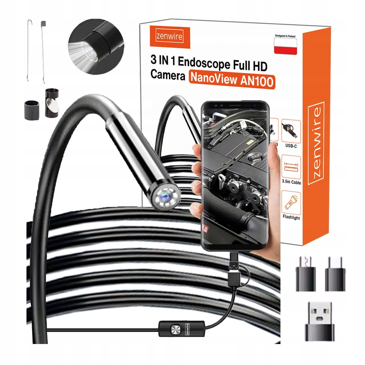 Camera Inspection Endoscope Workshop Inspection Endoscope for Phone Android for Pipes USB-C 3,5m Zenwire AN100