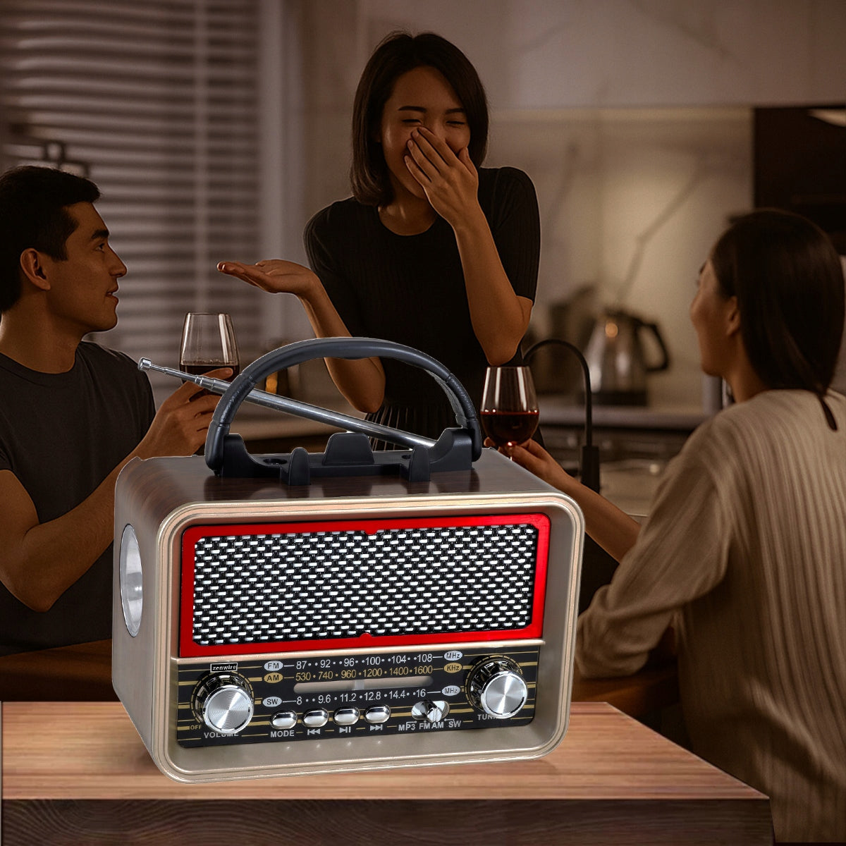 Radio Retro FM Solar Bluetooth Przenośne Battery-Powered Kitchen Antenna USB-C Zenwire BT-S060