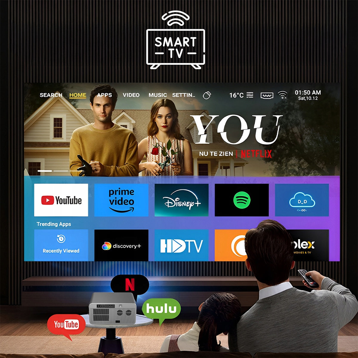 Portable smart Projector Zenwire PrimeView G60, Full HD 1080p, support 4K, 1300 ANSI, Android/Google TV 14, Wi‑Fi 6, Bluetooth 5.2, AutoFocus in 4D Auto Keystone