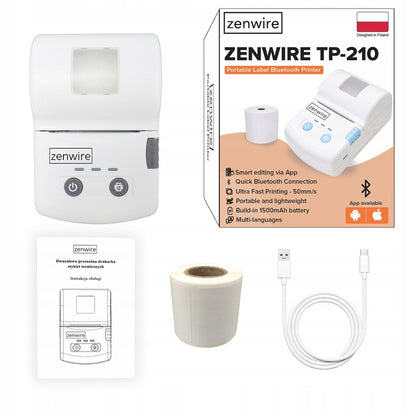 Mini Printer Labels Portable Thermal Bluetooth USB-C with built-in 1500 mAh battery Zenwire TP-210