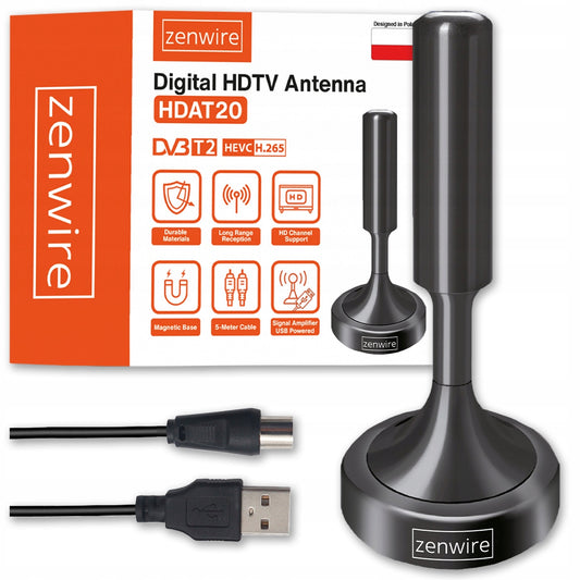 Antenna for Terrestrial TV Pokojowa DVBT2 HEVC H.265 Indoor Heavy-Duty 5M Zenwire HDAT20