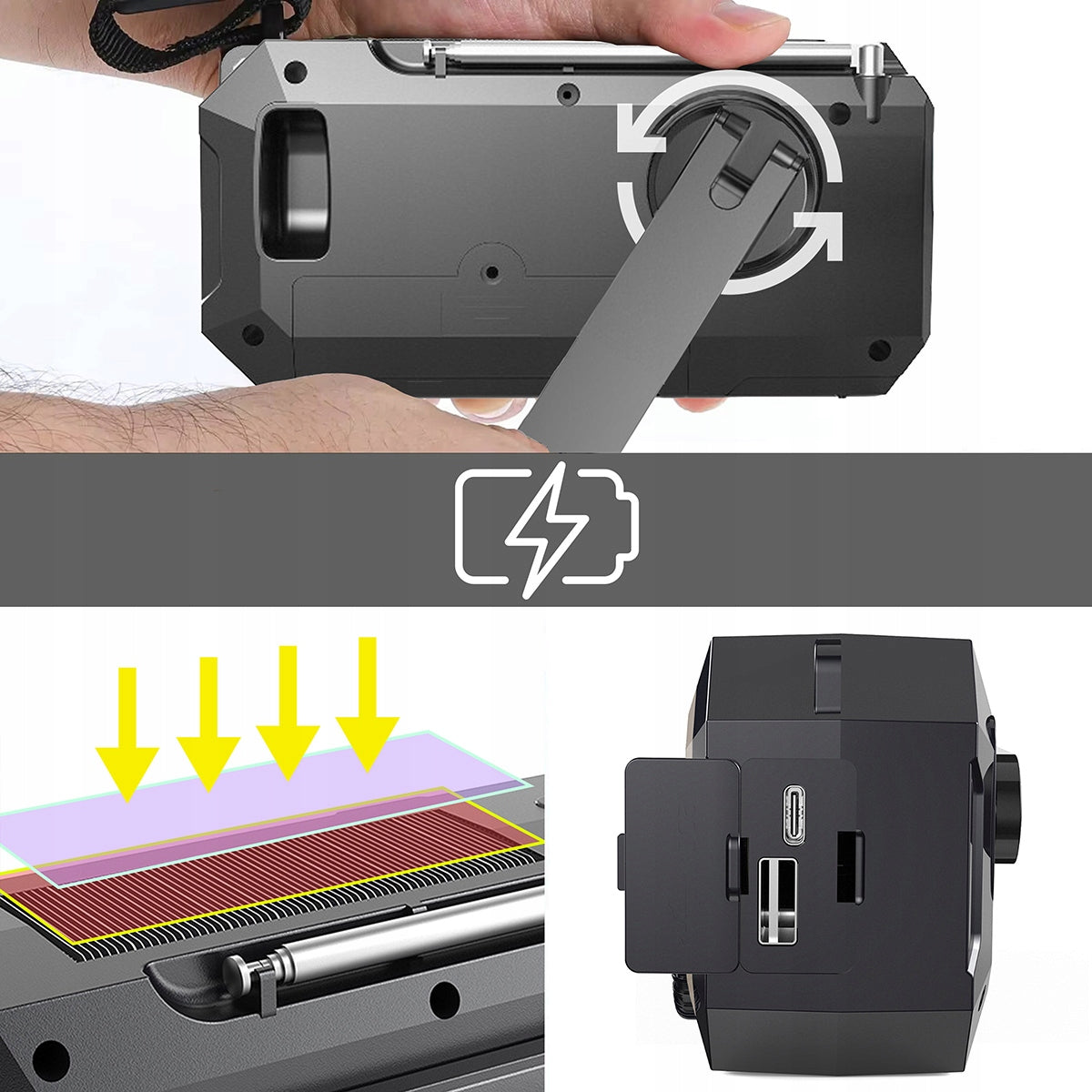 Mini Radio Przenośne Solar Awaryjne Budowlane na Korbkę Baterie Powerbank Zenwire Vibe Y2