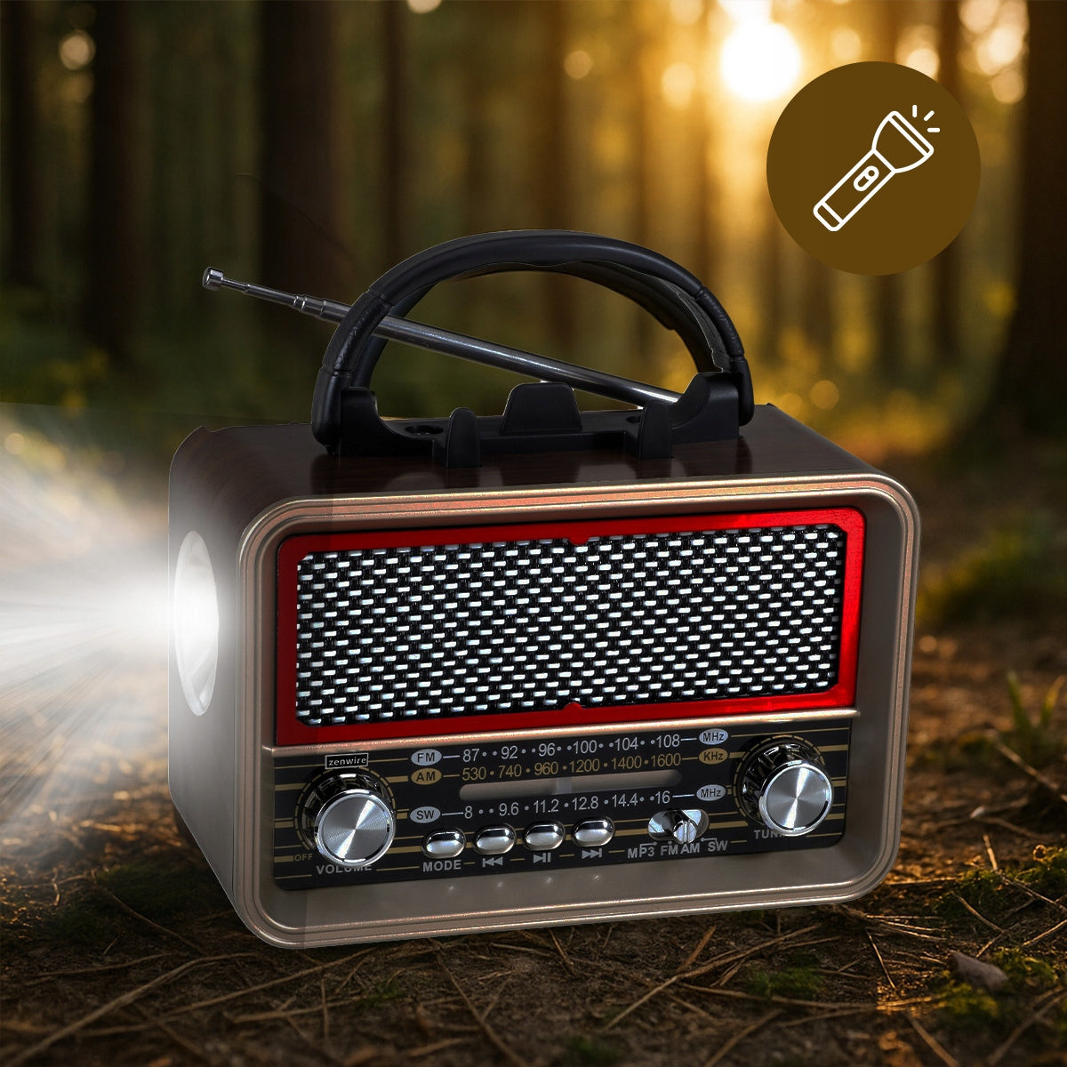 Radio Retro FM Solar Bluetooth Przenośne Battery-Powered Kitchen Antenna USB-C Zenwire BT-S060