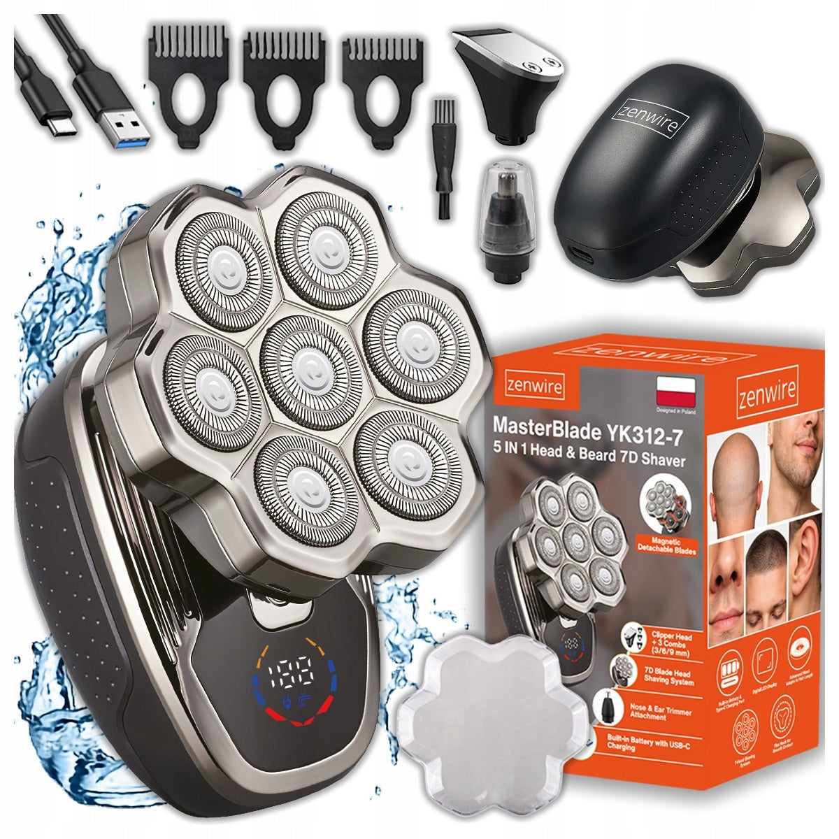 Shaver Męska Trimmer Trimmer Shaving Head Hair Nose 7D Wireless Zenwire MasterBlade YK312-7