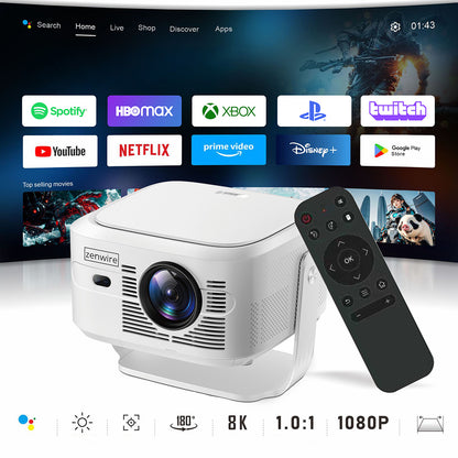 Mini Portable Projector Android 14 WiFi Full HD 4K 8K for Phone Zenwire PrimeView IMC460 Pro